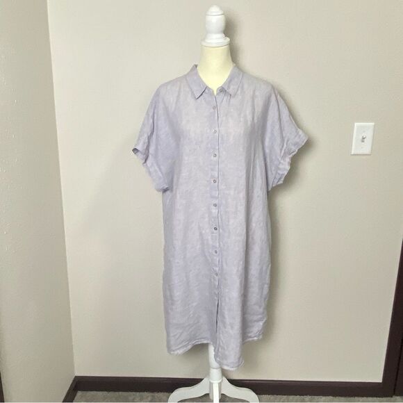 Tahari 100% Linen Short Sleeve Coastal Beachy Shirt Dress Women's Size 1X - Picture 7 of 14